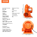 VEVOR Inflatable Bounce House Blower 1 & 1.2 HP 900W Commercial Air Pump Fan - Rear View
