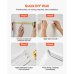 Wall Molding 3 Pack, Wainscoting Panels Kit, Lightweight Paintable Polystyrene, Easy to Install Accent Wall Trim for Interior Décor Living Room, Bedroom, Home, White (58x143 + 58x58 cm)