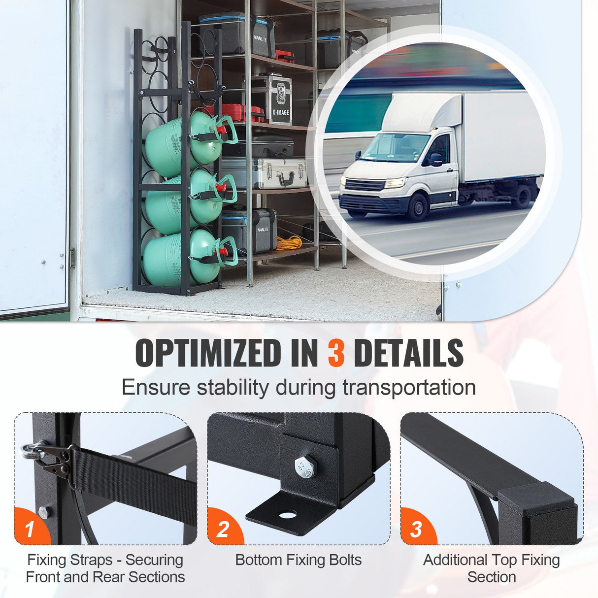 VEVOR Refrigerant Tank Rack, with 3 x 30lbs and Other 3 Small Bottle Tanks, Cylinder Tank Rack 12.79x12.99x47.12 in, Refrigerant Cylinder Rack and