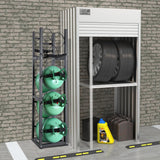 VEVOR Refrigerant Tank Rack, with 3 x 30lbs and Other 3 Small Bottle Tanks, Cylinder Tank Rack 12.79x12.99x47.12 in, Refrigerant Cylinder Rack and Holders for Freon, Gases, Oxygen, Nitrogen - Close-Up Angle