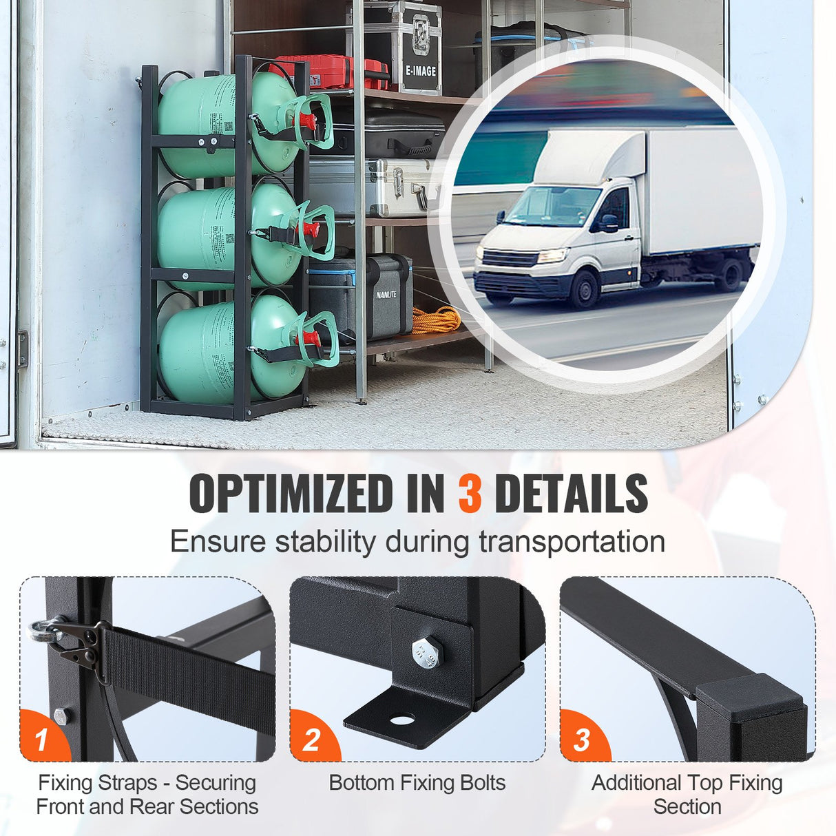 VEVOR Refrigerant Tank Rack, with 3 x 30lbs Bottle Tanks, Cylinder Tank Rack 12.79x12.99x33.07 in, Refrigerant Cylinder Rack Gas Cylinder Racks and