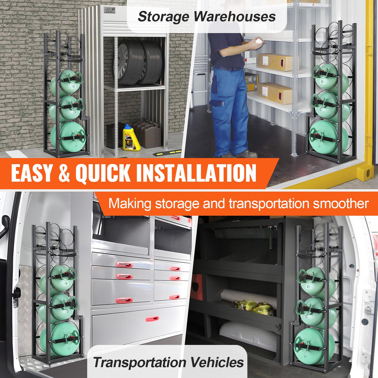 VEVOR Refrigerant Tank Rack, with 1 x 50lb, 2 x 30lb and Other 3 Small Bottle Tanks, Cylinder Tank Rack 15.55x12.99x49.8 in, Refrigerant Cylinder Rack and Holders for Freon, Gases, Oxygen, Nitrogen