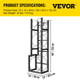 VEVOR Refrigerant Tank Rack Cylinder Tank Rack w/ 1*50lb 2*30lb &3 Small Bottles - Rear View