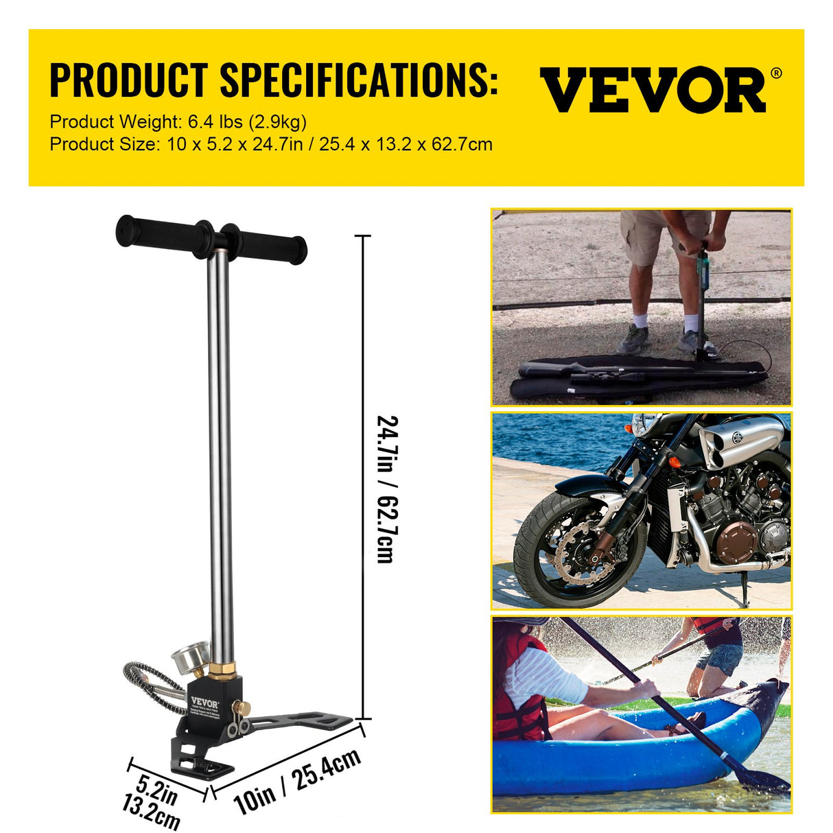 VEVOR High Pressure Hand Pump 3 Stage up to 4500 psi PCP Pump Safe and Convenient Airgun PCP Pump High Pressure Hand Pump for High Pressure Tires and Pre-Charged Pneumatic Airguns