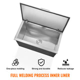 VEVOR Drop in Ice Chest, 24"L x 20"W x 15"H Stainless Steel Ice Cooler, Commercial Ice Bin with Hinged Cover, 40 qt Outdoor Kitchen Ice Bar, Drain-