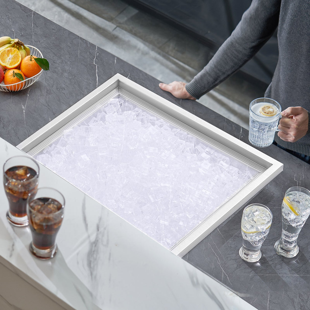 VEVOR Drop in Ice Chest, 21"L x 17"W x 18"H Stainless Steel Ice Cooler, Commercial Ice Bin with Cover, 40 qt Outdoor Kitchen Ice Bar, Drain-pipe and