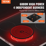 VEVOR Built-in Electric Cooktop Radiant Ceramic Cooktop 4 Burners 23.2x20.5 inch - Front View