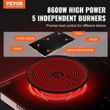 VEVOR Built-in Electric Cooktop Radiant Ceramic Cooktop 5 Burners 35.4x20.5 inch - Front View