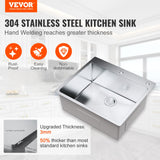 VEVOR Kitchen Sink, 304 Stainless Steel Drop-In Sinks, Top Mount Single Bowl Basin with Accessories(Pack of 2), Household Dishwasher Sinks for Workstation, RV, Prep Kitchen, and Bar Sink, 25 inch - Front View