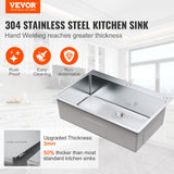 VEVOR Kitchen Sink, 304 Stainless Steel Drop-In Sinks, Top Mount Single Bowl Basin with Accessories(Pack of 3), Household Dishwasher Sinks for Workstation, RV, Prep Kitchen, and Bar Sink, 33 inch - Front View