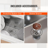 VEVOR Kitchen Sink, 304 Stainless Steel Drop-In Sinks, Top Mount Single Bowl Basin with Accessories(Pack of 3), Household Dishwasher Sinks for Workstation, RV, Prep Kitchen, and Bar Sink, 33 inch - Rear View
