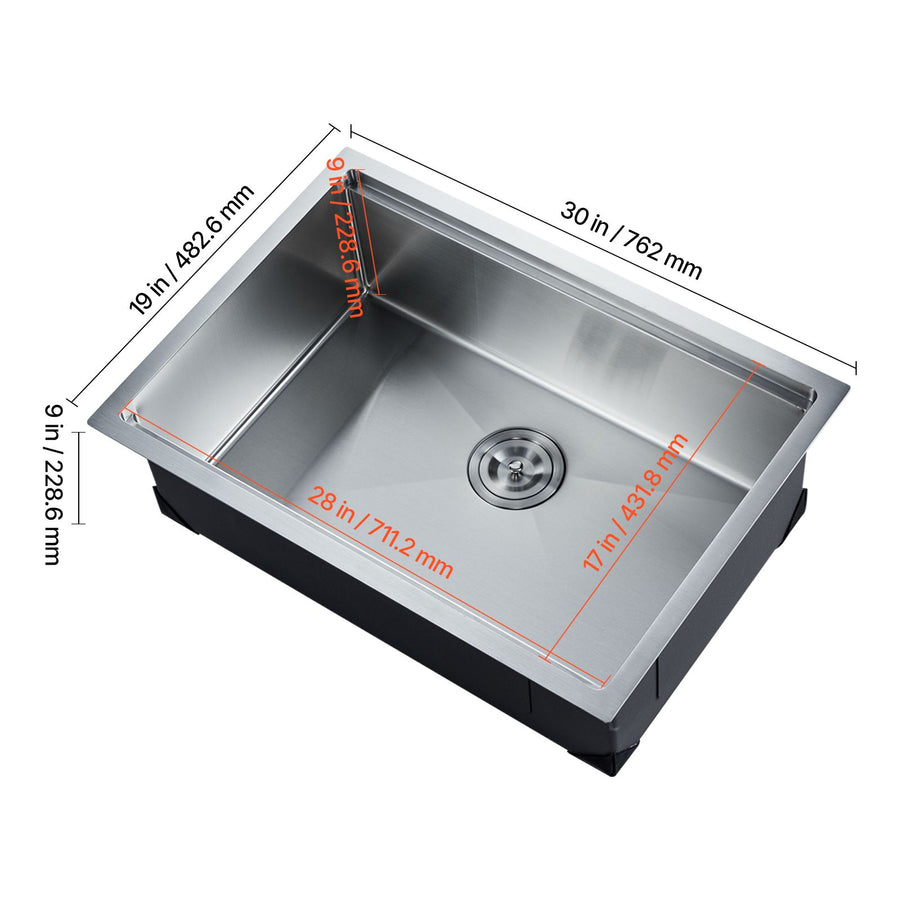 30 inch Kitchen Sink Workstation, 304 Stainless Steel Undermount Sink, Drop-In Single Bowl Farmhouse Basin with Ledge & Multiple Accessories, Household Dishwasher Sinks for RV, Prep Kitchen, Bar