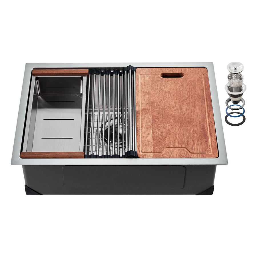 30 inch Kitchen Sink Workstation, 304 Stainless Steel Undermount Sink, Drop-In Single Bowl Farmhouse Basin with Ledge & Multiple Accessories, Household Dishwasher Sinks for RV, Prep Kitchen, Bar