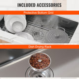 VEVOR Kitchen Sink, 304 Stainless Steel Drop-In Sinks, Undermount Single Bowl Basin with Accessories(Pack of 3), Household Dishwasher Sinks for Workstation, RV, Prep Kitchen, and Bar Sink, 30 inch - Rear View