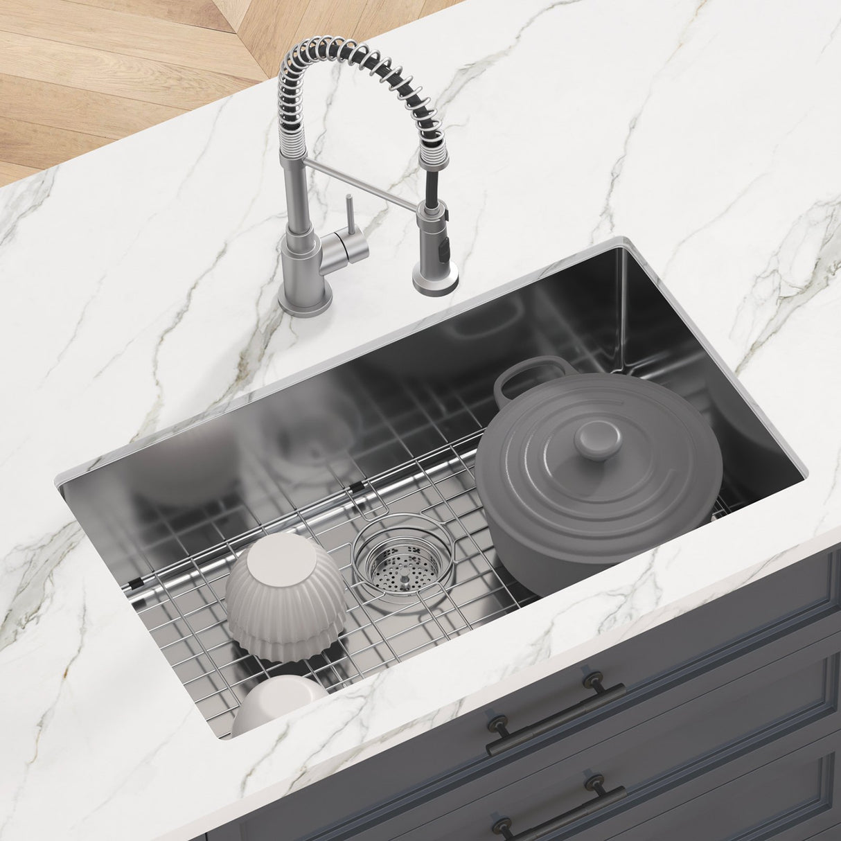 VEVOR Kitchen Sink, 304 Stainless Steel Drop-In Sinks, Undermount Single Bowl Basin with Accessories(Pack of 3), Household Dishwasher Sinks for