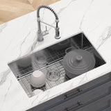 VEVOR Kitchen Sink, 304 Stainless Steel Drop-In Sinks, Undermount Single Bowl Basin with Accessories(Pack of 3), Household Dishwasher Sinks for Workstation, RV, Prep Kitchen, and Bar Sink, 30 inch - Close-Up Angle