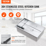 VEVOR Kitchen Sink, 304 Stainless Steel Drop-In Sinks, Undermount Single Bowl Basin with Accessories(Pack of 3), Household Dishwasher Sinks for Workstation, RV, Prep Kitchen, and Bar Sink, 32 inch - Front View