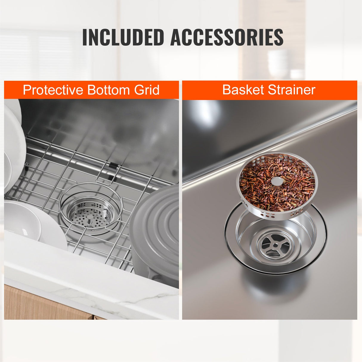 VEVOR Kitchen Sink, 304 Stainless Steel Drop-In Sinks, Undermount Single Bowl Basin with Accessories(Pack of 3), Household Dishwasher Sinks for