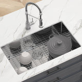 VEVOR Kitchen Sink, 304 Stainless Steel Drop-In Sinks, Undermount Single Bowl Basin with Accessories(Pack of 3), Household Dishwasher Sinks for Workstation, RV, Prep Kitchen, and Bar Sink, 32 inch - Close-Up Angle
