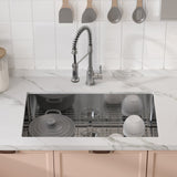 VEVOR Kitchen Sink, 304 Stainless Steel Drop-In Sinks, Undermount Single Bowl Basin with Accessories(Pack of 3), Household Dishwasher Sinks for Workstation, RV, Prep Kitchen, and Bar Sink, 32 inch - Low Angle
