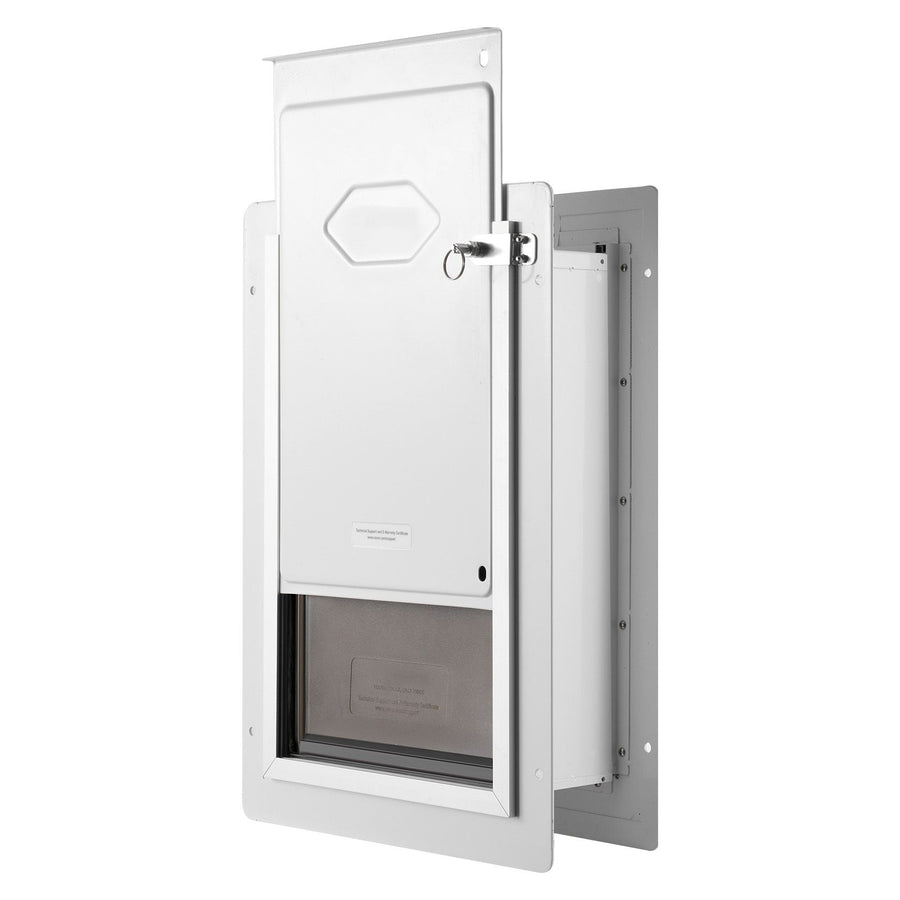 Pet Door, 31.2 x 43.5 cm Metal Frame with Lock and 3-Flap System, Weatherproof Doggy Door, Easy to Install in Interior or Exterior Walls, Pet Door Suitable for Cat Doggie Kitties (White-Medium)