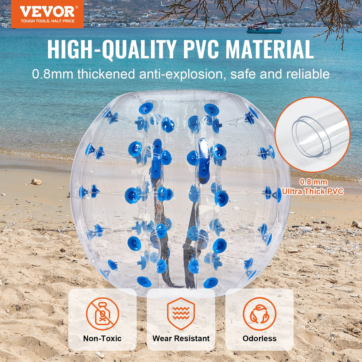 VEVOR Inflatable Bumper Ball 1-Pack, 4FT/1.2M Body Sumo Zorb Balls for Teen & Adult, 0.8mm Thick PVC Human Hamster Bubble Balls for Outdoor Team