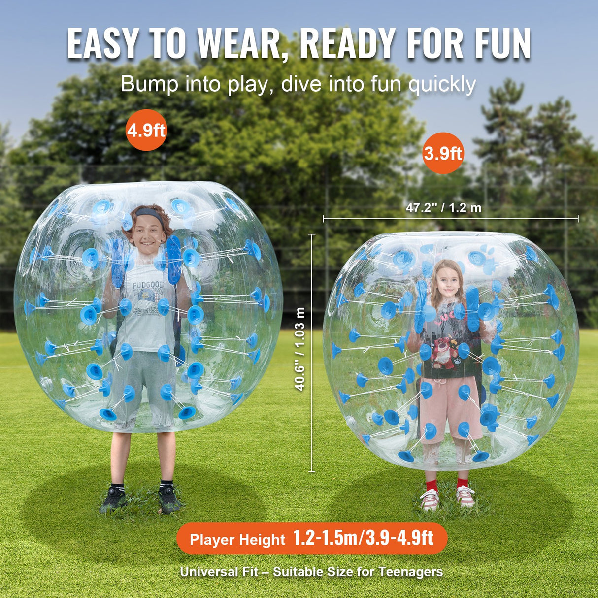 VEVOR Inflatable Bumper Ball 1-Pack, 4FT/1.2M Body Sumo Zorb Balls for Teen & Adult, 0.8mm Thick PVC Human Hamster Bubble Balls for Outdoor Team