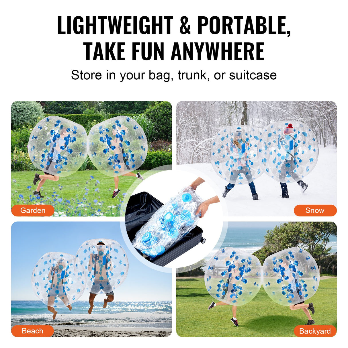 VEVOR Inflatable Bumper Ball 1-Pack, 4FT/1.2M Body Sumo Zorb Balls for Teen & Adult, 0.8mm Thick PVC Human Hamster Bubble Balls for Outdoor Team