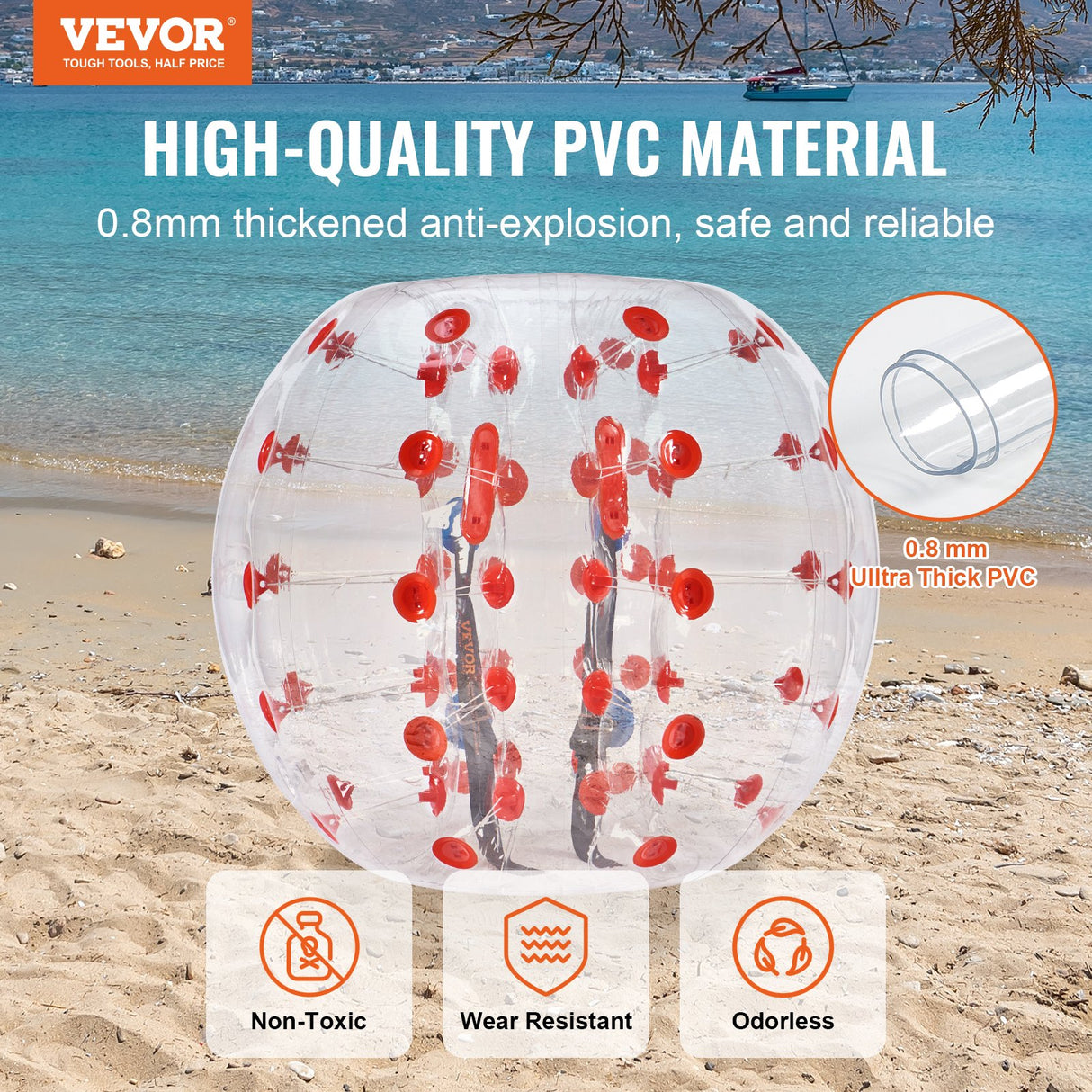 VEVOR Inflatable Bumper Ball 1-Pack, 4FT/1.2M Body Sumo Zorb Balls for Teen & Adult, 0.8mm Thick PVC Human Hamster Bubble Balls for Outdoor Team
