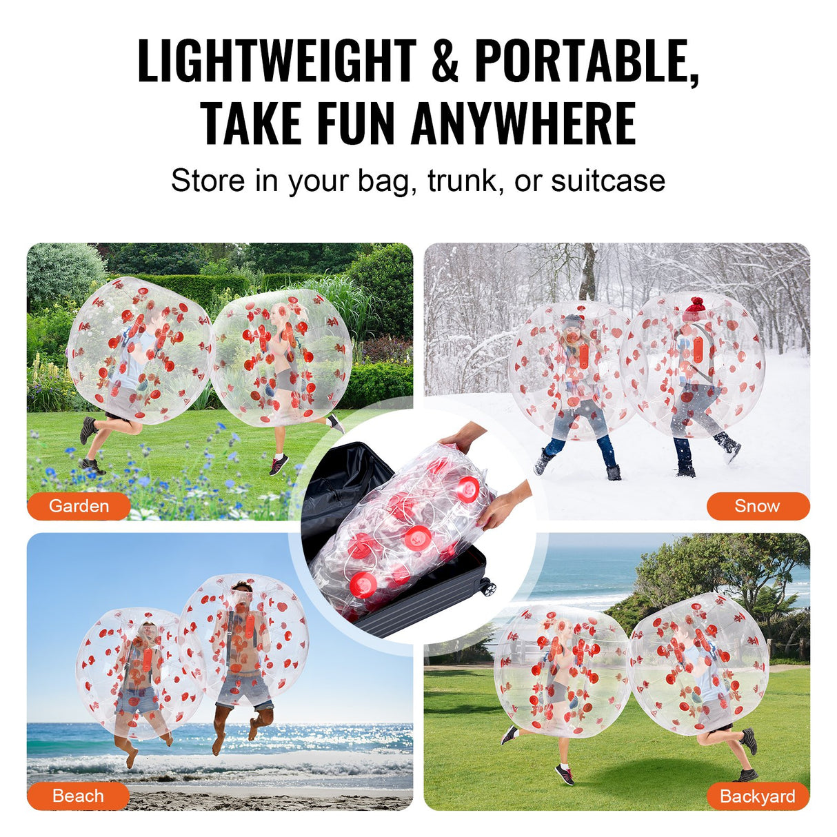 VEVOR Inflatable Bumper Ball 1-Pack, 4FT/1.2M Body Sumo Zorb Balls for Teen & Adult, 0.8mm Thick PVC Human Hamster Bubble Balls for Outdoor Team