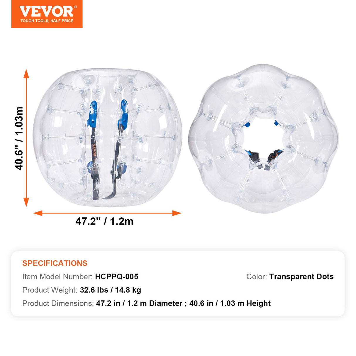 VEVOR Inflatable Bumper Balls 2-Pack, 4FT/1.2M Body Sumo Zorb Balls for Teen & Adult, 0.8mm Thick PVC Human Hamster Bubble Balls for Outdoor Team
