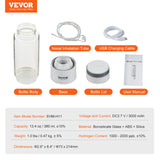VEVOR Hydrogen Water Bottle Generator, 380 ml / 13.4 oz Capacity Portable Hydrogen Water Maker, SPE Technology Hydrogen Rich Water Ionizer Machine with Nasal Inhalation Tube and Self-Cleaning - Close-Up Angle