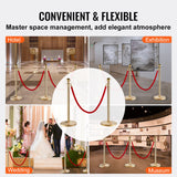 VEVOR Stanchion Post with Velvet Rope, 6-Pack Crowd Control Stanchion with 4PCS 5FT Red Velvet Ropes, Stainless Steel Queue Barrier Line Divider with Fillable Base & Ball Top for Wedding Museum Party - 45-Degree Angle