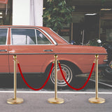 VEVOR Stanchion Post with Velvet Rope, 6-Pack Crowd Control Stanchion with 4PCS 5FT Red Velvet Ropes, Stainless Steel Queue Barrier Line Divider with Fillable Base & Ball Top for Wedding Museum Party - Close-Up Angle