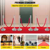 VEVOR 6PCS Red Rope Stanchion Silver Post Crowd Control Queue Line Barrier - Front View