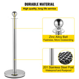 VEVOR 6PCS Red Rope Stanchion Silver Post Crowd Control Queue Line Barrier - Side View