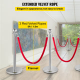 VEVOR 6PCS Red Rope Stanchion Silver Post Crowd Control Queue Line Barrier - Top-Down View