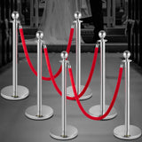 VEVOR 6PCS Red Rope Stanchion Silver Post Crowd Control Queue Line Barrier - Low Angle
