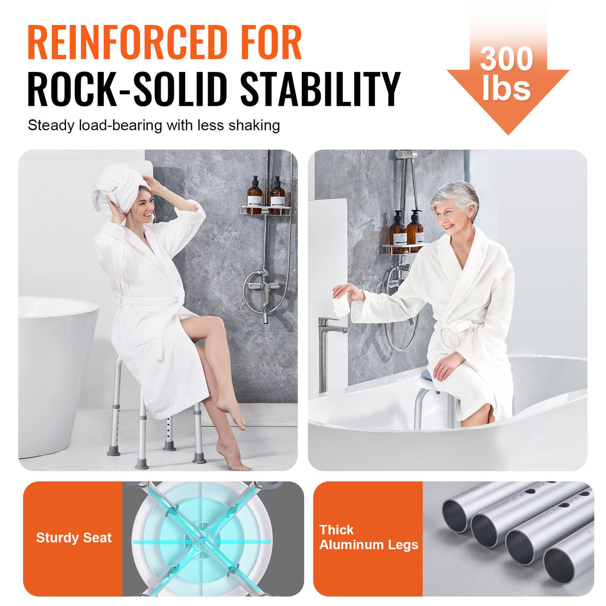 VEVOR Shower Chair 360 Degree Rotating, Adjustable Height Shower Stool Seat, Bath Chair for Inside Shower or Tub, Non-Slip Bench Bathtub Seat Stool for Elderly Disabled Handicap,  136.08kgs Capacity