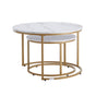 Nesting Coffee Table Set of 2, 700 mm Round Coffee Table, Nesting Tables for Small Place, Vintage End Side Tables Night Stand with Metal Frame, for Living Room, Bedroom, Office (White & Gold)