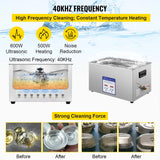 VEVOR Digital Ultrasonic Cleaner 30L Ultrasonic Cleaning Machine 40kHz Sonic Cleaner Machine 316 & 304 Stainless Steel Ultrasonic Cleaner Machine with Heater & Timer for Cleaning Jewelry Glasses Watch - Front View