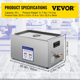 VEVOR Digital Ultrasonic Cleaner 30L Ultrasonic Cleaning Machine 40kHz Sonic Cleaner Machine 316 & 304 Stainless Steel Ultrasonic Cleaner Machine with Heater & Timer for Cleaning Jewelry Glasses Watch