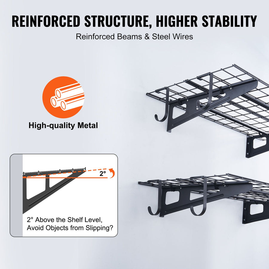 Garage Storage Shelving, 2 Pack, 183 x 61 cm Heavy Duty Garage Shelves Wall Mounted, 454 kg Load Capacity(Total) Garage Storage Rack Floating Shelves, Suitable for Shop, Shed, Garage Storage