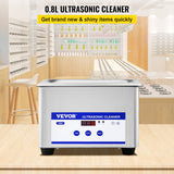 VEVOR 0.8L Professional Ultrasonic Cleaner 304 Stainless Steel Digital Lab Ultrasonic Cleaner with Timer for Jewelry Watch Glasses Circuit Board Dentures Small Parts Dental Instrument (0.8L) - Front View