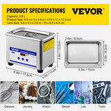 VEVOR 0.8L Professional Ultrasonic Cleaner 304 Stainless Steel Digital Lab Ultrasonic Cleaner with Timer for Jewelry Watch Glasses Circuit Board Dentures Small Parts Dental Instrument (0.8L) - Close-Up Angle