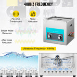 Vevor Ultrasonic Jewelry Cleaner with Heater Timer for Cleaning Eyeglass Rings Dentures Music Instruments - Side View