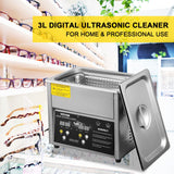 VEVOR Digital Ultrasonic Cleaner 3L Ultrasonic Cleaning Machine 220V 50kHz Sonic Cleaner Machine 304 Stainless Steel Ultrasonic Cleaner Machine with Heater and Timer for Cleaning Jewelry Glasses Watch - Front View