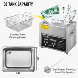 VEVOR Digital Ultrasonic Cleaner 3L Ultrasonic Cleaning Machine 220V 50kHz Sonic Cleaner Machine 304 Stainless Steel Ultrasonic Cleaner Machine with Heater and Timer for Cleaning Jewelry Glasses Watch - 45-Degree Angle