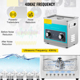 VEVOR Knob Ultrasonic Cleaner 3L 40kHz Ultrasonic Cleaning Machine Knob Control Sonic Cleaner 304 Stainless Steel Ultrasonic Cleaner Machine with Heater & Timer for Cleaning Jewelry Eyeglasses Watches - Side View