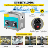 VEVOR Knob Ultrasonic Cleaner 3L 40kHz Ultrasonic Cleaning Machine Knob Control Sonic Cleaner 304 Stainless Steel Ultrasonic Cleaner Machine with Heater & Timer for Cleaning Jewelry Eyeglasses Watches - Top-Down View